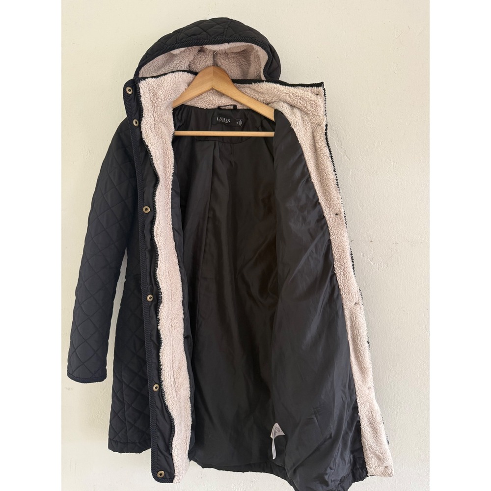 Lauren Ralph Lauren Womens Black Quilted Hooded Parka Jacket Medium RN41381 - Picture 5 of 11